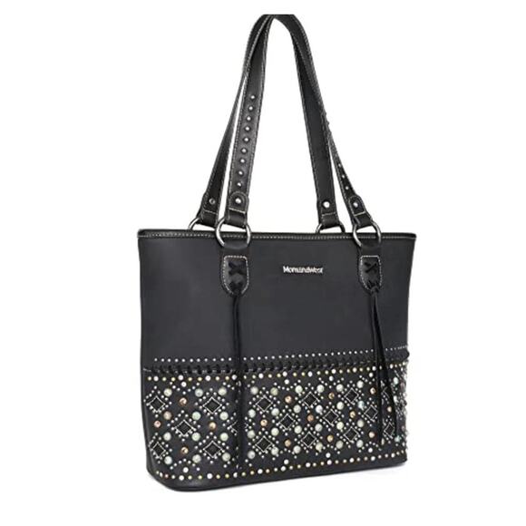 Montana West Vegan Leather Concealed Carry Tote Bag Western studded rhinestones - Picture 1 of 7